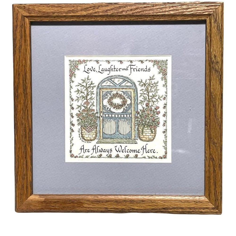 Vintage Creative Calligraphy Matted and Framed Print “Love, Laughter and Friends